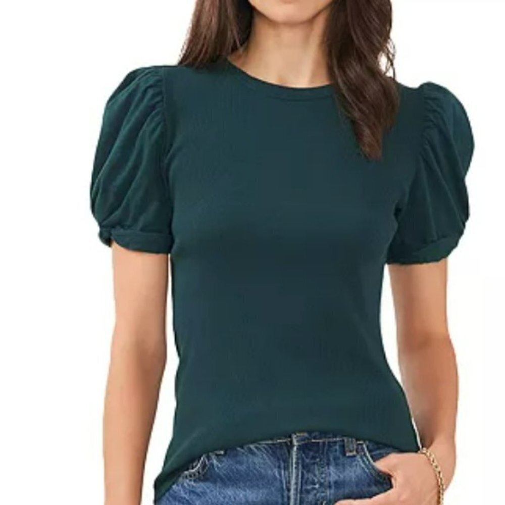 1.STATE Puff Sleeve Cotton Short sleeve statement Tee Detail patterned Size s